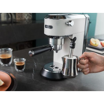 De'Longhi Dedica Pump Espresso Manual Coffee Machine Cappuccino, Latte Macchiato With Milk Frother Thermo Block Heating System For Accurate Temperature Easy To Clean EC685.W (White)