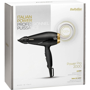 Babyliss Ac Hair Dryer 2000W Long-Life Salon Ac Motor With 2 Heat / 2 Speed Settings Plus Cold Shot 2.8M Salon Length Power Cord 100Km/Hour Air Speed, Removable Rear Filter 6704SDE(Black)
