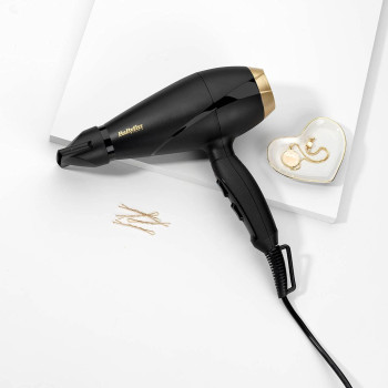 Babyliss Ac Hair Dryer 2000W Long-Life Salon Ac Motor With 2 Heat / 2 Speed Settings Plus Cold Shot 2.8M Salon Length Power Cord 100Km/Hour Air Speed, Removable Rear Filter 6704SDE(Black)