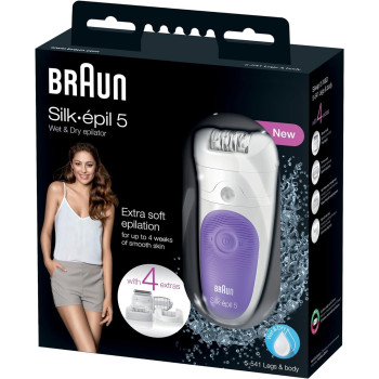 Braun Silk Epil 5 5-541, Wet and Dry Cordless Epilator With 4 Extras Including A Shaver Head And A Trimmer Cap
