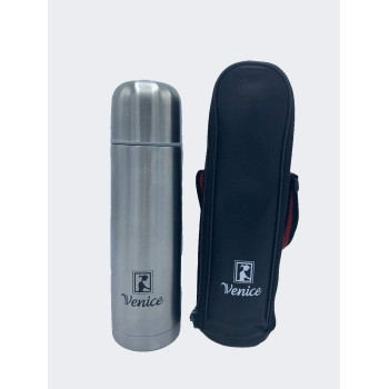 Venice Stainless Steel Vacuum Flask With Pouch (1L), Silver Colour