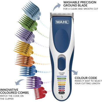 Wahl Colour Pro Cordless Clipper Kit, Soft Hairbrush Neck Duster, 12 Colour Coded Guide Combs, Hair Clippers For Men, Head Shaver, Easy Home Haircutting, Family Haircuts