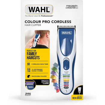 Wahl Colour Pro Cordless Clipper Kit, Soft Hairbrush Neck Duster, 12 Colour Coded Guide Combs, Hair Clippers For Men, Head Shaver, Easy Home Haircutting, Family Haircuts