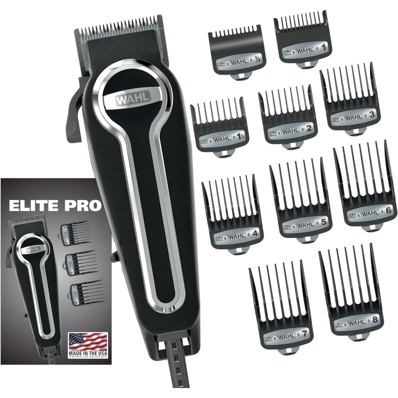 Wahl Clipper Elite Pro High Performance Haircut Kit For Men With Hair Clippers, Secure Fit Guide Combs With Stainless Steel Clips By The Brand Used By Professionals. 79602