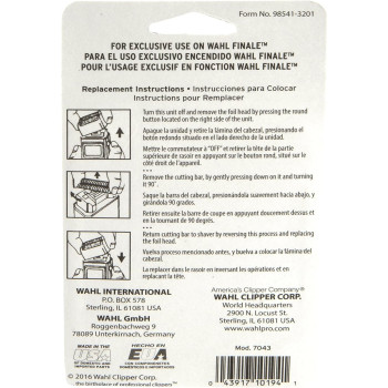 Wahl Professional 5-Star Series Finale Replacement Foil And Cutter Bar Assembly 7043 - Hypo-Allergenic For Super Close Bump Free Shaving - Black