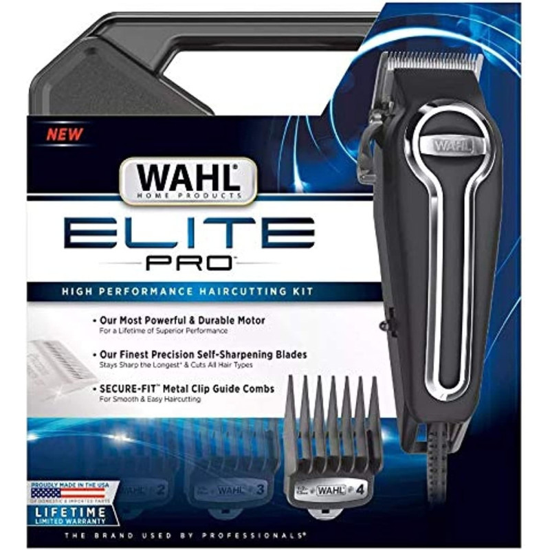 Wahl Clipper Elite Pro High Performance Haircut Kit For Men With Hair Clippers, Secure Fit Guide Combs With Stainless Steel Clips By The Brand Used By Professionals, 79602