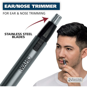 Wahl Micro Groomsman Battery Personal Trimmer and Detailer For Hygienic Grooming With Rinseable, Interchangeable Heads For Eyebrows, Neckline, Nose, Ears, and Other Detailing - 05640-600