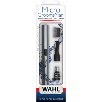 Wahl Micro Groomsman Battery Personal Trimmer and Detailer For Hygienic Grooming With Rinseable, Interchangeable Heads For Eyebrows, Neckline, Nose, Ears, and Other Detailing - 05640-600
