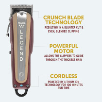 Wahl 5 Star Cordless Legend, Professional Hair Clippers, Pro Haircutting Kit, Adjustable Taper Lever, Crunch Blade, Wedge Blades, Cordless, Barbers Supplies, Red