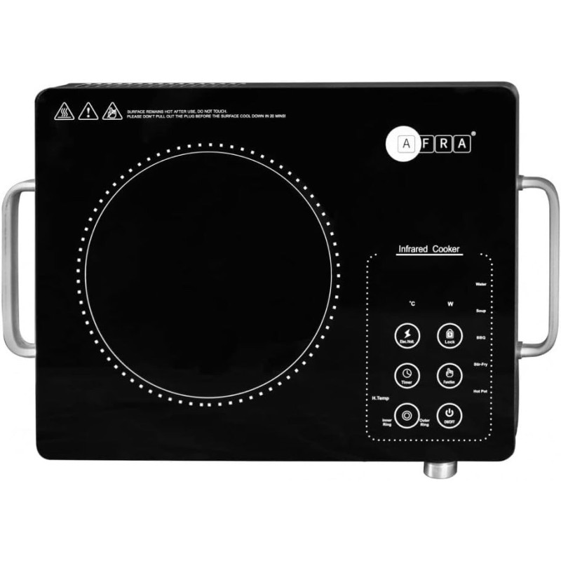 Afra Japan Infrared Cooktop (Single), 2000W, Led Display, Hot Pot Settings, Child Lock, Crystal Plate, Stainless Steel Body, G-Mark, Esma, Rohs, And Cb Certified