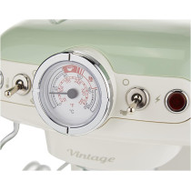 Ariete Vintage Espresso Coffee Machine With Manometer And Milk Frother, Auto Shut-Off, Cappuccino Maker, Ground Coffee And Ese Pod Compatible, 850W, 15 Bar, For Home And Office - Green Art1389/14