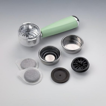 Ariete Vintage Espresso Coffee Machine With Manometer And Milk Frother, Auto Shut-Off, Cappuccino Maker, Ground Coffee And Ese Pod Compatible, 850W, 15 Bar, For Home And Office - Green Art1389/14