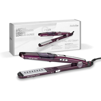 Babyliss Hair Straightener, Pro 230 Steam - 2000 Watts, Wet And Dry Hair Straightener, Nano Titanium Ceramic Coating, I-Temperature Technology, 360 degree Surround Steam, Purple - BABST395Sde