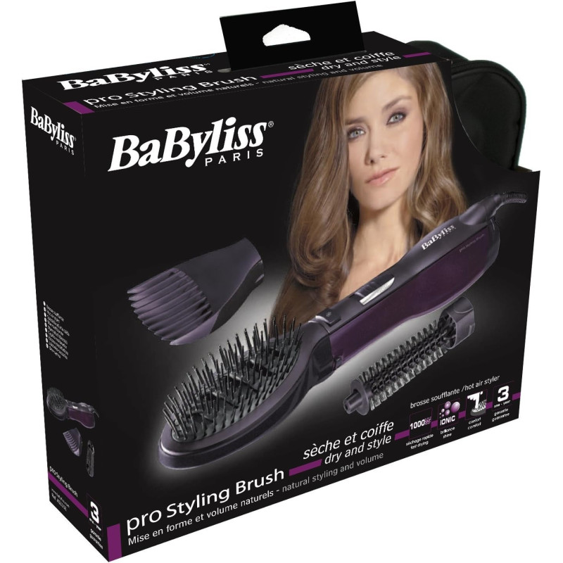 Babyliss The Paddle Air Brush Airstyler, High-Octane 1000W Pro Styling Brush, Adjustable 2 Speeds and Temperature Settings For Quick Dry, Ionic Function With 3 Free Attachments, As115Sde (Purple)