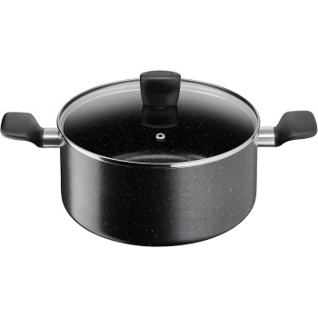 Tefal Dark Stone 9 Pc Set Non-Stick Cooking Set, Safe Coating Cookware, Heat Indicator, Ergonomic Handles, Glass Lid, B491S985