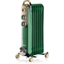 Ariete Vintage Oil Radiator With 7 Heating Elements, Adjustable Temp At 3 Power Levels 600W, 900W, 1500W, Swivel Wheels, Fast Room Heater Ideal For Bedroom, Home And Office - Green Art837/04