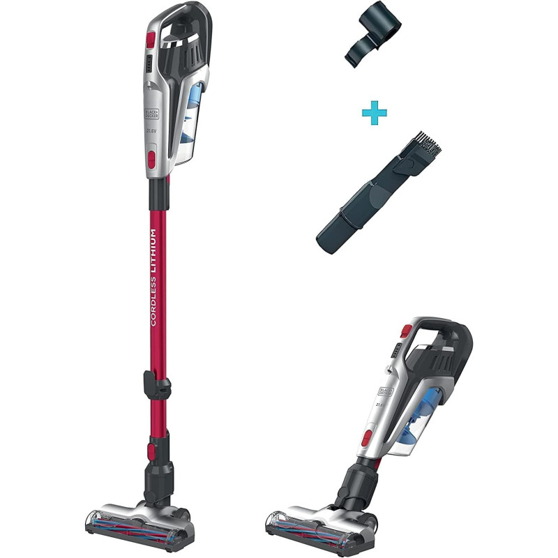 Black and Decker 21.6V 2Ah Li-Ion 500Ml 3-In-1 Cordless Stick Vacuum With Jack Plug Charger Red Bhfe620J-Gb