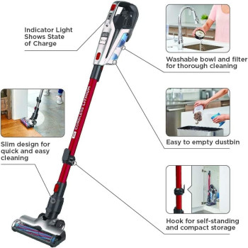 Black and Decker 21.6V 2Ah Li-Ion 500Ml 3-In-1 Cordless Stick Vacuum With Jack Plug Charger Red Bhfe620J-Gb