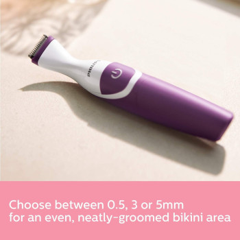 Philips Essential Bikini Trimmer, Mini Shaving Head Included With Portable Battery, Brt38315, White and Purple