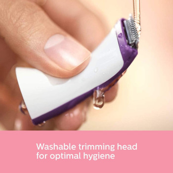Philips Essential Bikini Trimmer, Mini Shaving Head Included With Portable Battery, Brt38315, White and Purple