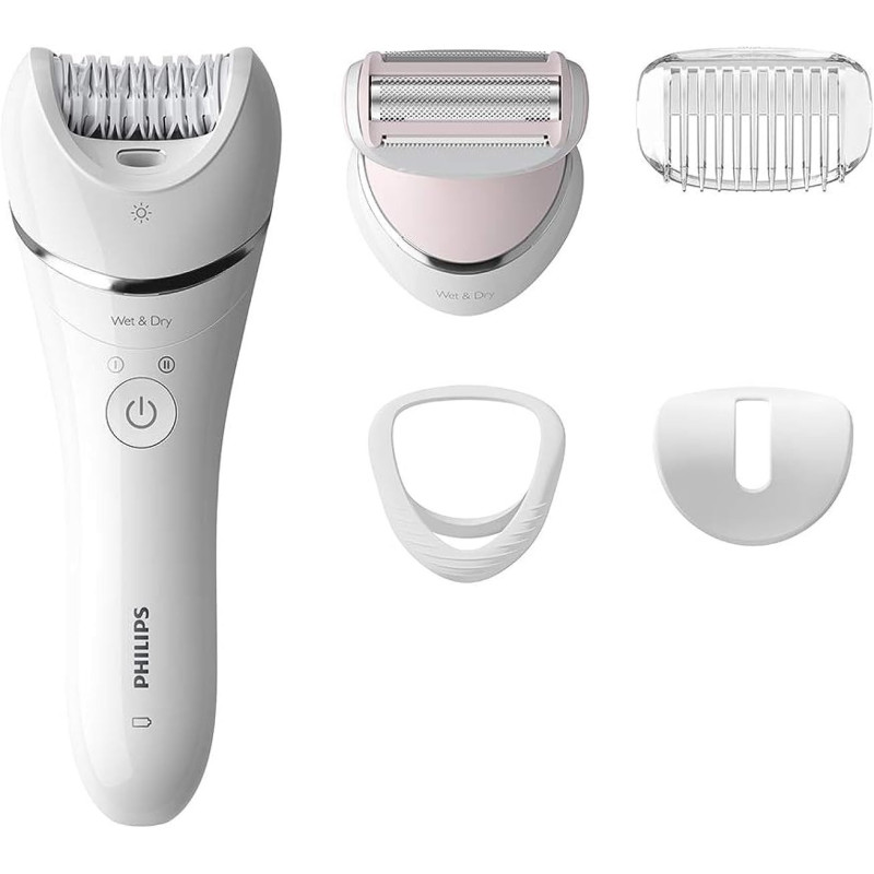 Philips Epilator Series 8000, Wet And Dry Cordless Hair Removal For Legs And Body With 5 Accessories, Shaving Head And Trimming Comb, 3 Pin, Bre71001