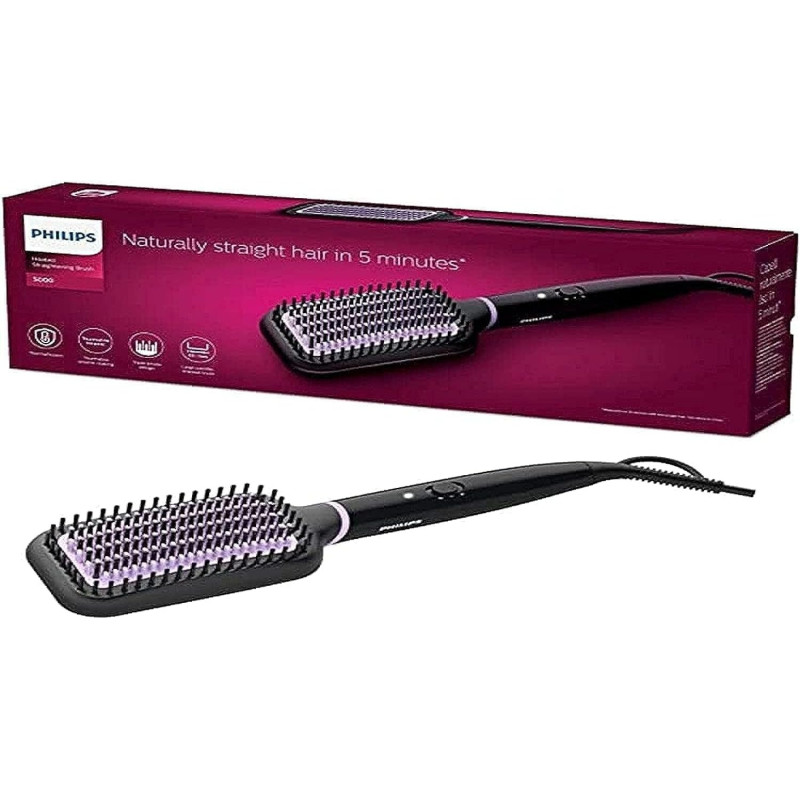 Philips Stylecare Essential Heated Straightening Brush Tourmaline Ceramic Coating 2 Temperature Settings Hair Straightener Thermoprotect Technology BHH880/03