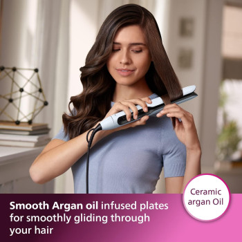 Philips Hair Straightener BHS520/00, Thermoshield Technology To Lower Heat Damage, Argan Oil Infused Plates, 2x Ionic Care For Frizz-Free, Smooth, Shiny Hair (New Model) Blue
