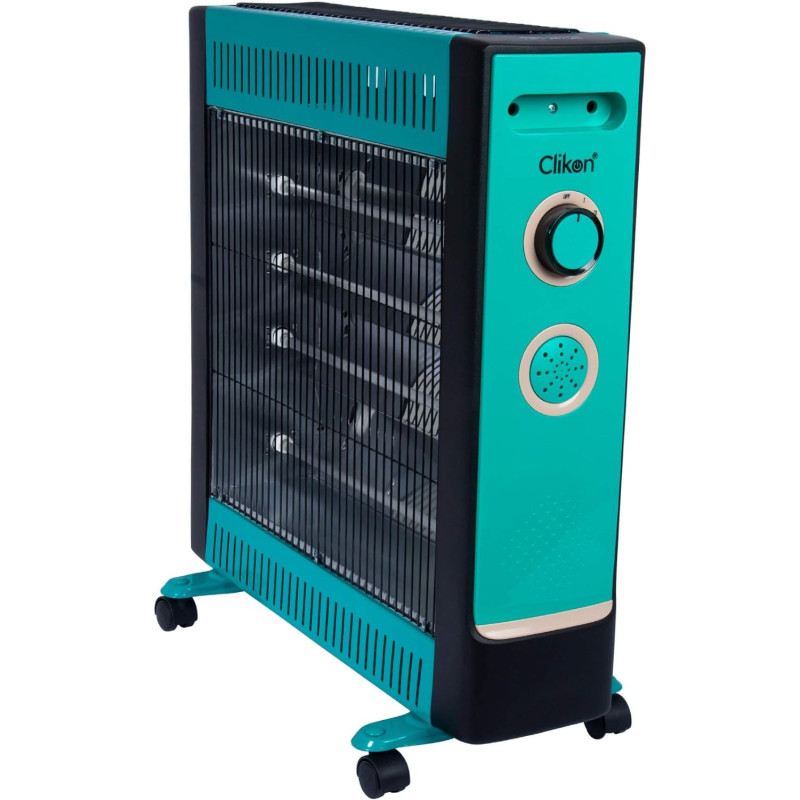 Clikon - Electric Room Heater With 2 Heat Level Settings, 4 Quartz Tubes, Adjustable Thermostat, Wide Angle Heat Rflectors, In-Built Safety Tip Over Switch, Ipx4 Circuit, Wheel Attachment - CK4205