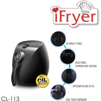 Crownline Cl-113 Air Fyrer (Oil Free Fryer) 220-240V Ac 50/60Hz, 1500W Class I, Black Colour
