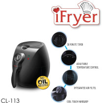 Crownline Cl-113 Air Fyrer (Oil Free Fryer) 220-240V Ac 50/60Hz, 1500W Class I, Black Colour