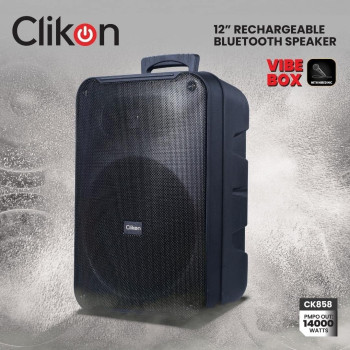 Clikon Portable Rechargeable Bluetooth Speaker With Mic, 8 Inch Woofer, Led Display, Dynamic Light Show, 2400Mah Battery, Black Colour, CK857