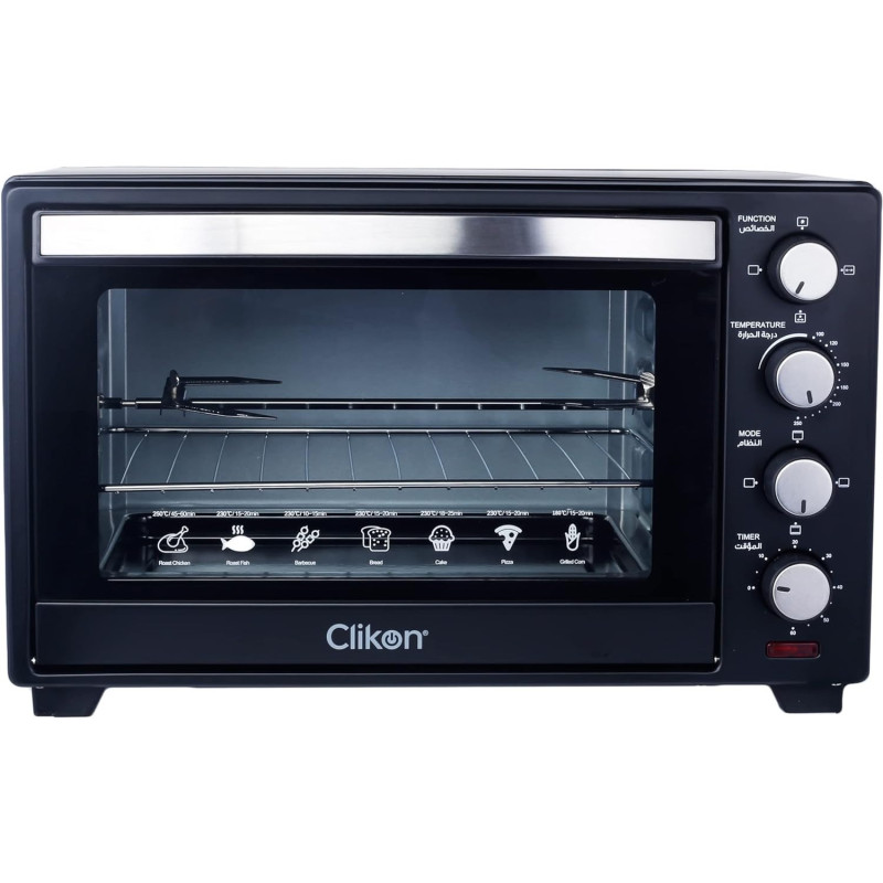 Clikon 30 Litre Electric Toaster Oven With Convection Technology, Dual Layer Heating, 1600 Watts, Black Colour, CK4312-M