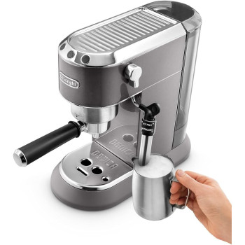 De'Longhi Dedica Metallics Coffee Machine Barista Pump Manual Espresso Maker With Milk Frother And Kit For Americano, Cappuccino, Latte, Macchiato Ec785.Gy, Silver/Black Colour