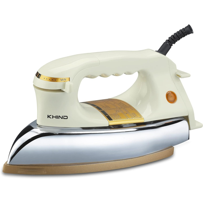 Khind Electric Dry Iron, 1200W, 2.0Kg Heavy Weight, Ceramic Coating, Automatic Thermostat Cut-Off, Suitable For All Cloth Types, EI303 Off White