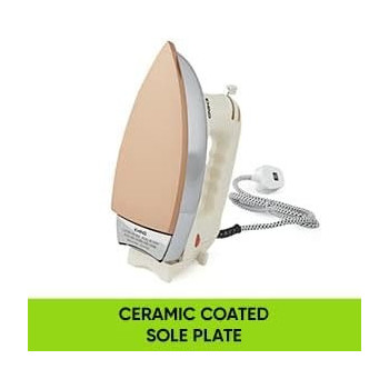 Khind Electric Dry Iron, 1200W, 2.0Kg Heavy Weight, Ceramic Coating, Automatic Thermostat Cut-Off, Suitable For All Cloth Types, EI303 Off White