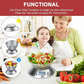 Camry High Accuracy Digital Kitchen Food Scale Mixing Bowl 2.15L Liquid Volume Room Temperature And Timer Backlight Lcd Display, Stainless Steel