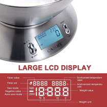 Camry High Accuracy Digital Kitchen Food Scale Mixing Bowl 2.15L Liquid Volume Room Temperature And Timer Backlight Lcd Display, Stainless Steel