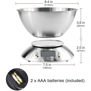 Camry High Accuracy Digital Kitchen Food Scale Mixing Bowl 2.15L Liquid Volume Room Temperature And Timer Backlight Lcd Display, Stainless Steel