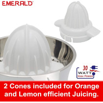 Emerald Vitamin Citrus Juicer BPA Free, 2 Cones, Dual Direction