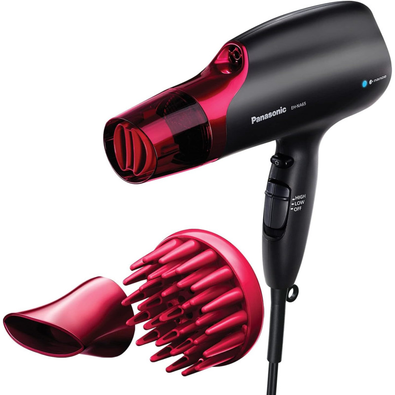 Panasonic Nanoe Hair Dryer, 1875 Watt Professional Blow Dryer For Smooth, Shiny Hair With 3 Attachments Quick Dry Nozzle, Diffuser And Concentrator Nozzle – Eh-Na65-K Black/Pink