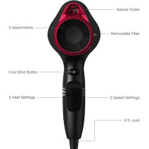 Panasonic Nanoe Hair Dryer, 1875 Watt Professional Blow Dryer For Smooth, Shiny Hair With 3 Attachments Quick Dry Nozzle, Diffuser And Concentrator Nozzle – Eh-Na65-K Black/Pink