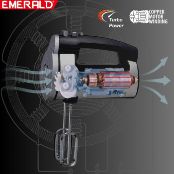Emerald Hand Mixer 300Watts, 6 Speed, Pulse Button, Beater and Dough Hooks Included