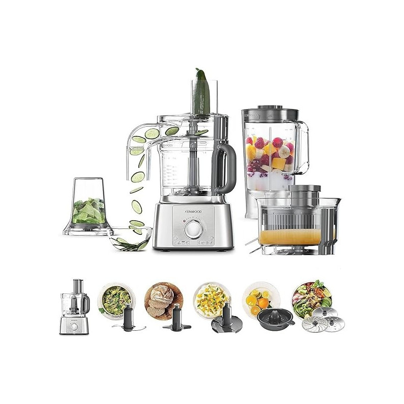 Kenwood 1000W Multi-Functional Food Processor With 3 Stainless Steel Disks, FDP65.880SI, Silver