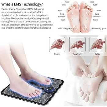 Ems Electric Feet Massager Machine With Mat Pain Relief Foot Pad, Usb Rechargeable