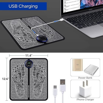 Ems Electric Feet Massager Machine With Mat Pain Relief Foot Pad, Usb Rechargeable