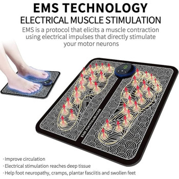 Ems Electric Feet Massager Machine With Mat Pain Relief Foot Pad, Usb Rechargeable