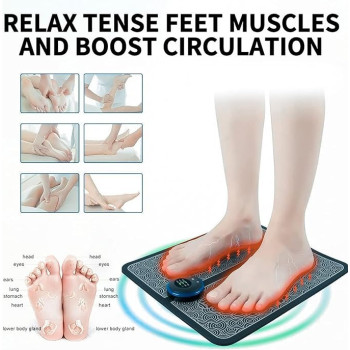 Ems Electric Feet Massager Machine With Mat Pain Relief Foot Pad, Usb Rechargeable