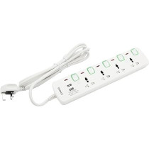 Khind Extension Socket With 3 Outlets And 4 Usb Ports, Universal Plug Adapter For Home And Office With 5M Cord, Wall Mountable, White