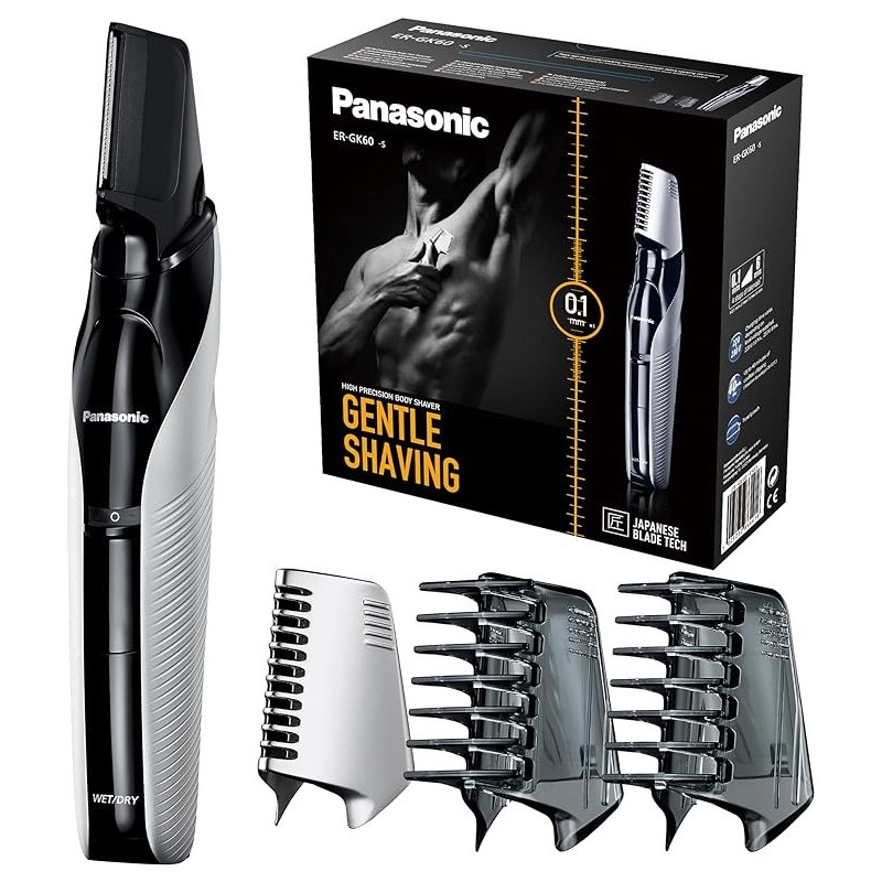 Panasonic Body Trimmer Er Gk60 With 3 Attachments Electric Razor For Men Gentle Skin, Wet And Dry Shaving, Hair Head Body, Silver, Gk60, S423