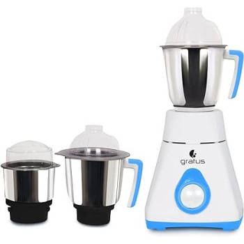 Gratus 800Watts Mixer Grinder With 3 Strong Steel Jars, Powerful Copper Motor, Overload Protection, 8003Ti (800 Watts - 3 Jar)